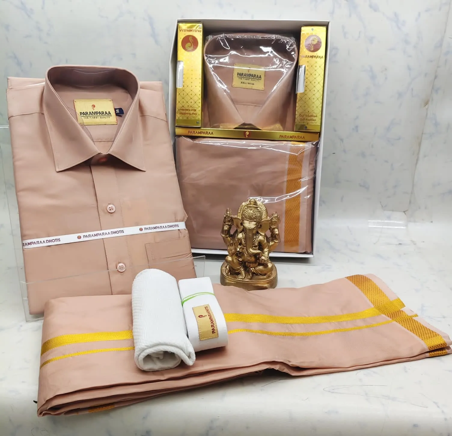 Silk Mixed Signature Jerry Border Dhoti Set